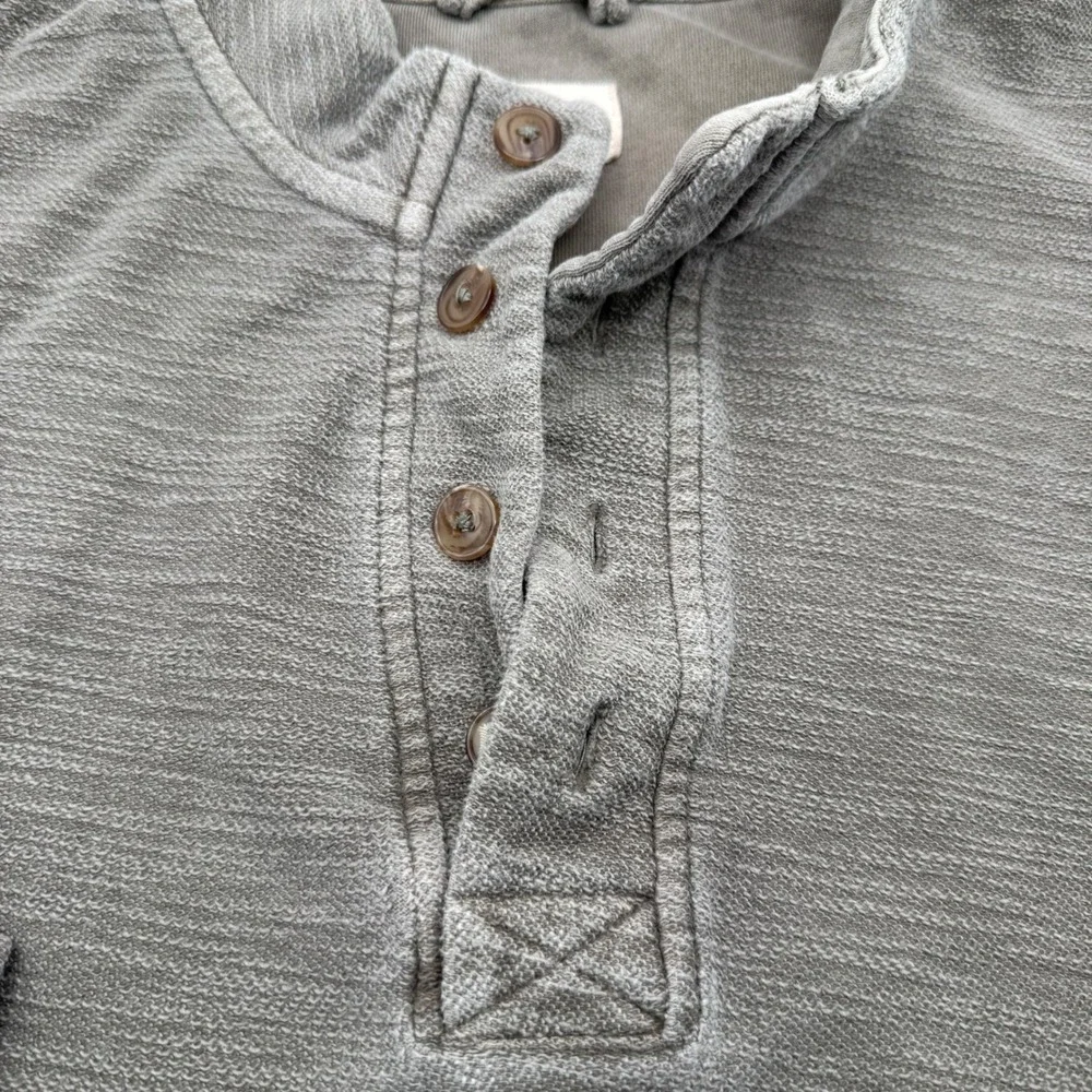 Marine Layer Men Large Olive Grey Textured Slub Knit Long Sleeve Henley Pullover